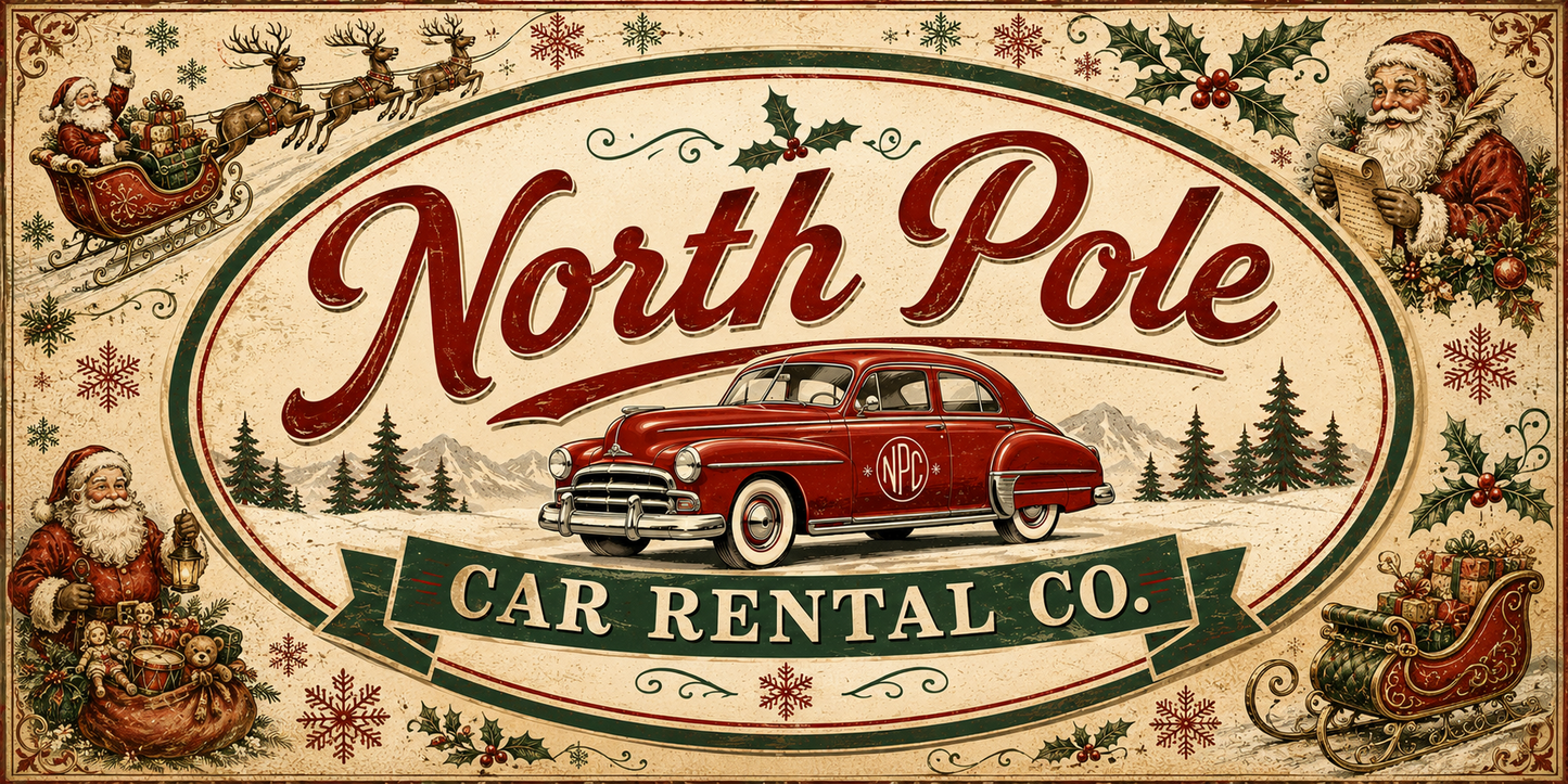 North Pole Car Rental Company Magnet 20"x10"