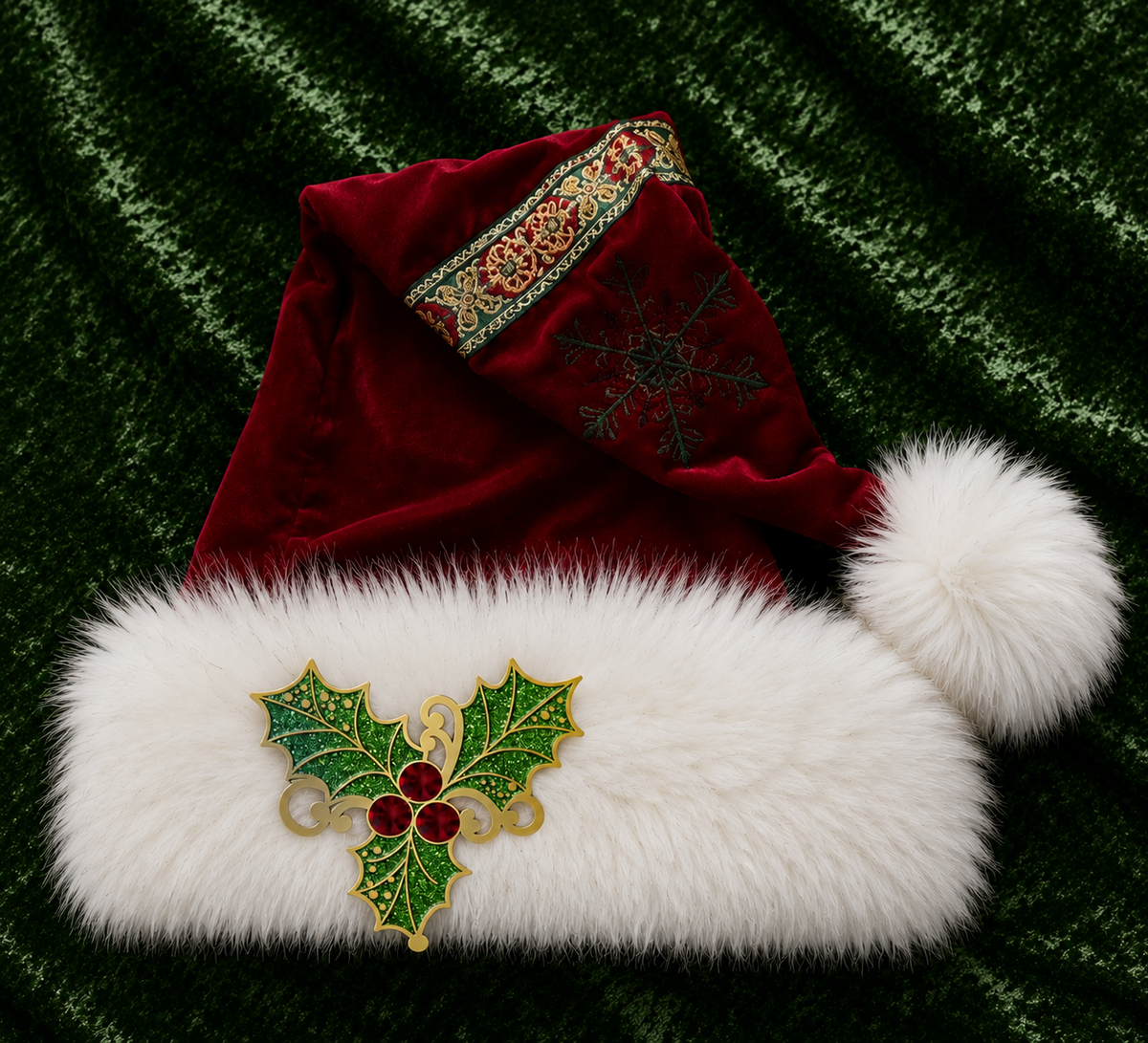 Glittering Holly and Sparkling Berries 3" Hat Pin or Brooch - Limited Edition