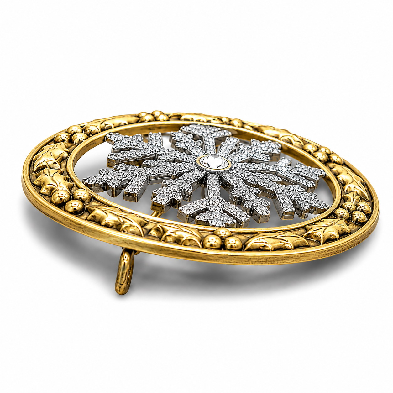 Gold Holly Snowflake Santa Belt Buckle for a 4" Belt