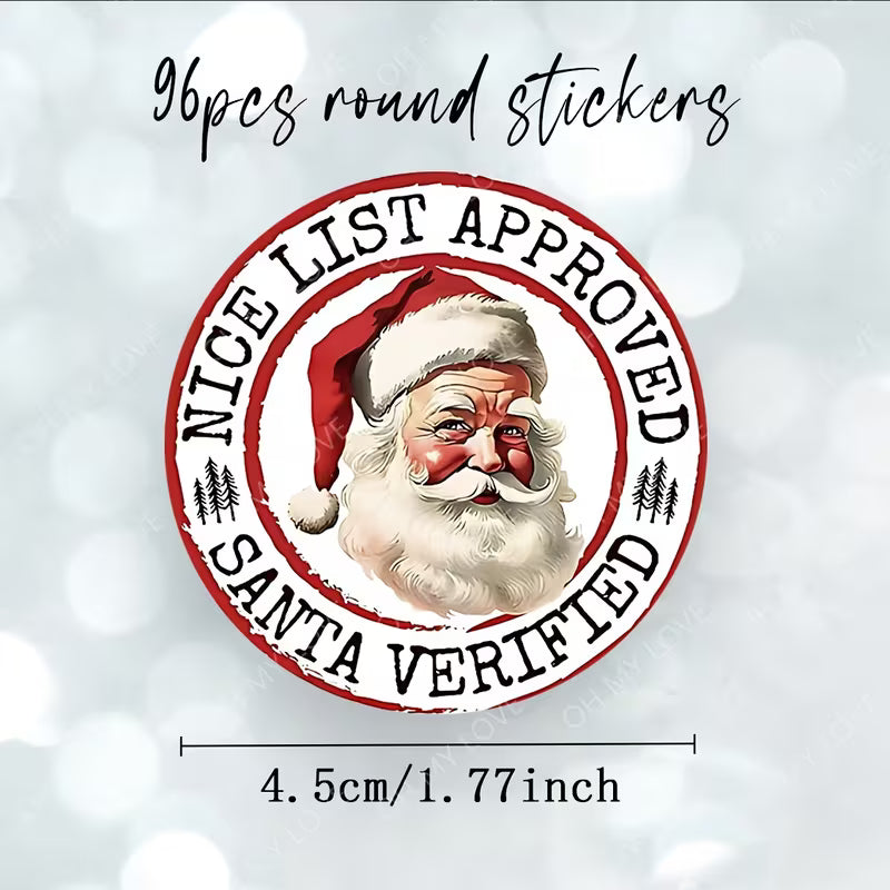 96 Santa Nice List Round Stickers for Children During Visits