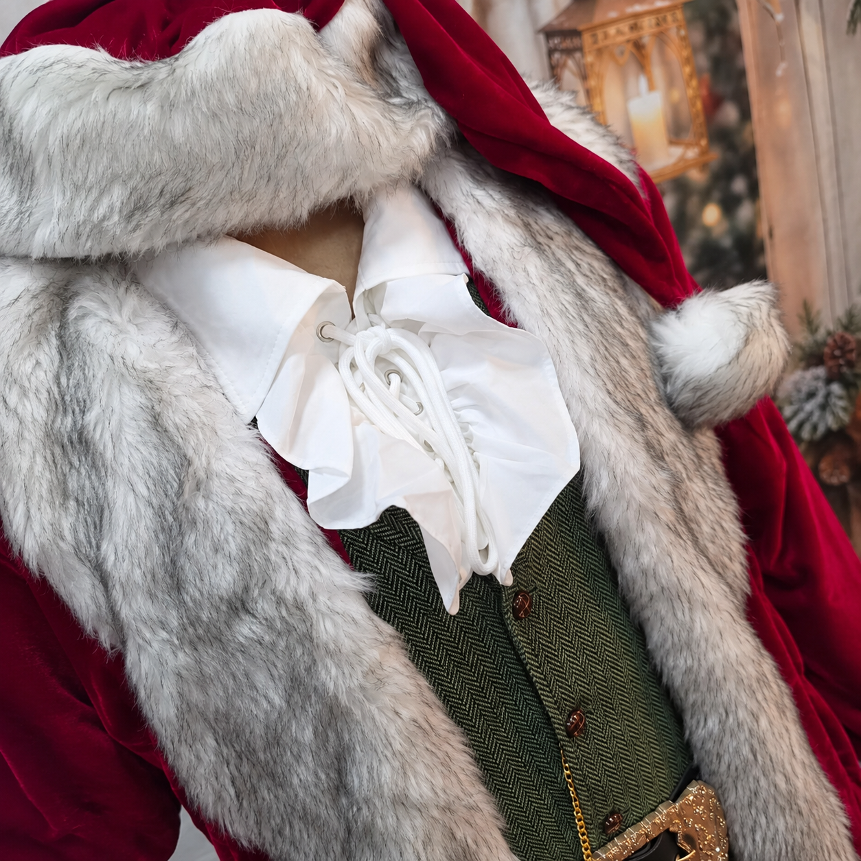 Black Tipped Fur Economy Velvet Santa Suit with Vest and Shirt - 3XL