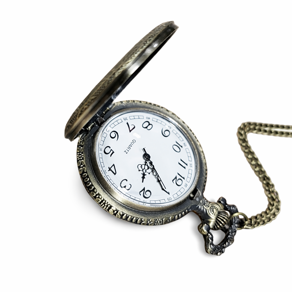 Snowflake Santa Pocket Watch with 16" Chain in a Rustic Patina