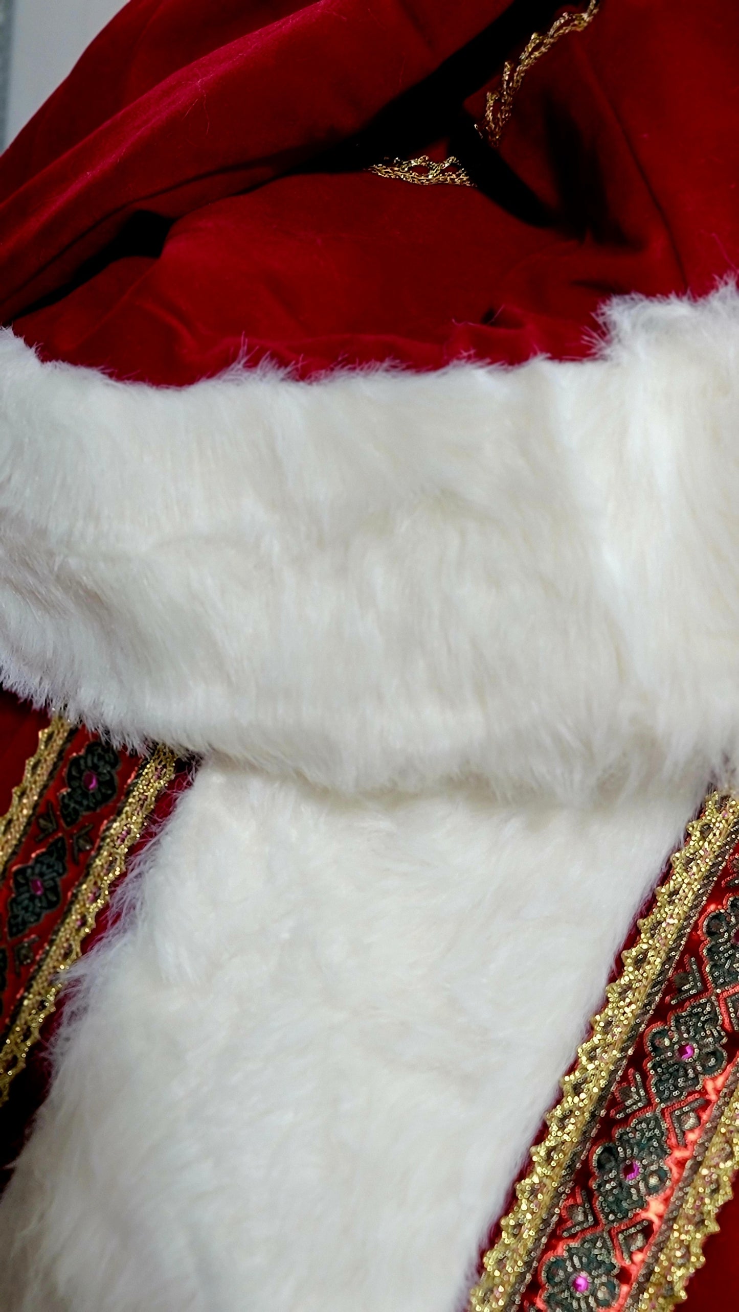 Hooded Santa Suit with Brocade Trim and Hat - XL