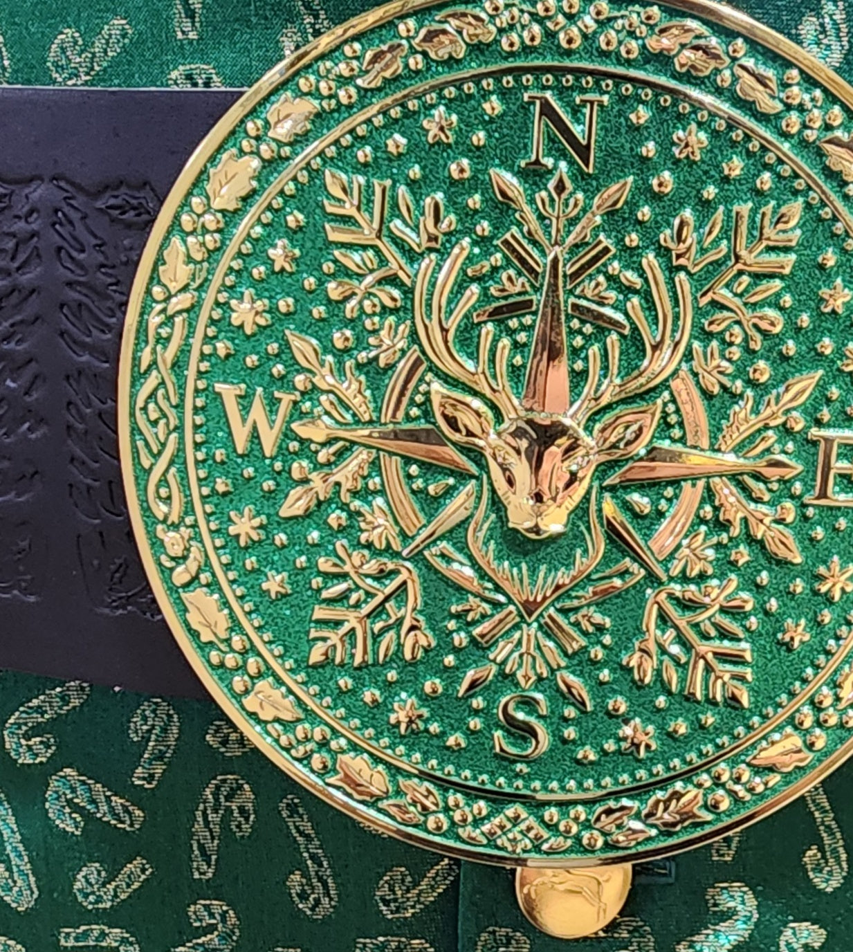 Nordic Reindeer Green Snowflake Santa Belt Buckle for up to 4" Belts