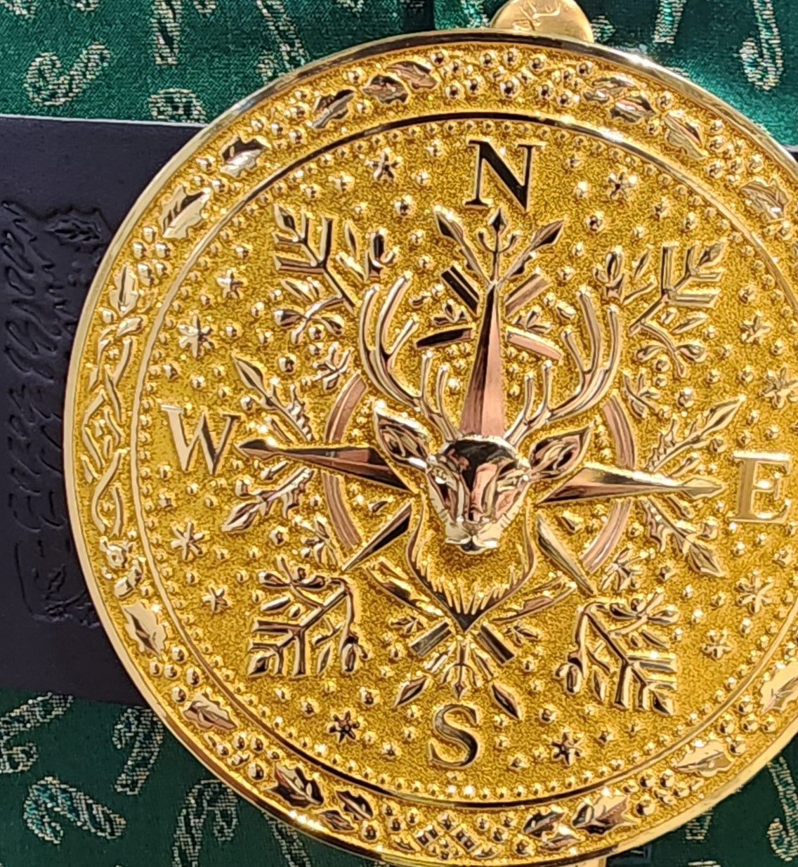 Nordic Reindeer Shiny Gold Snowflake Santa Belt Buckle for up to 4" Belts