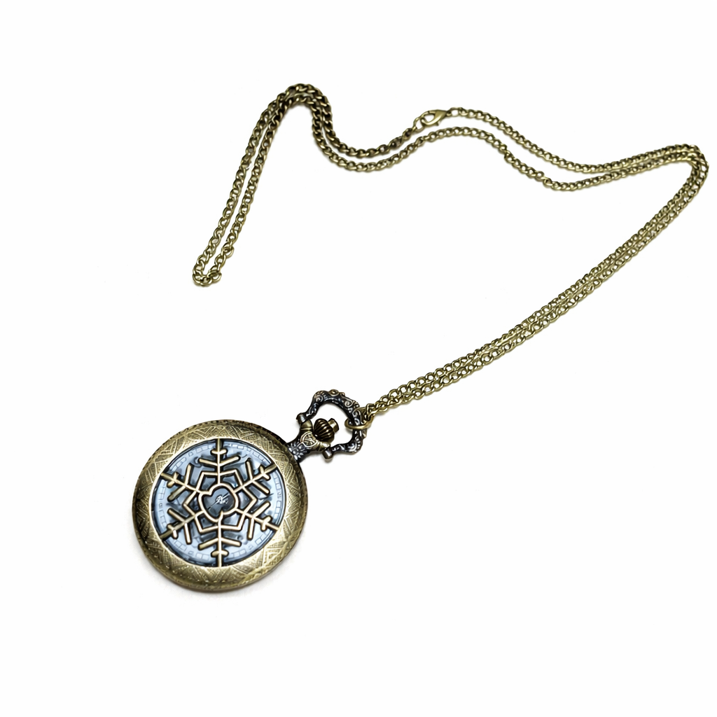 Snowflake Santa Pocket Watch with 16" Chain in a Rustic Patina
