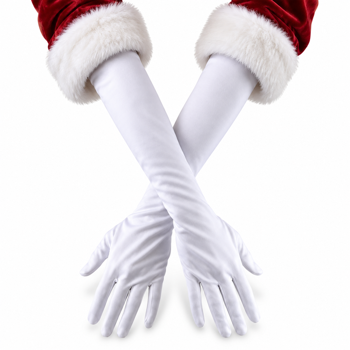 20 Inch Long Pair of White Santa Gloves