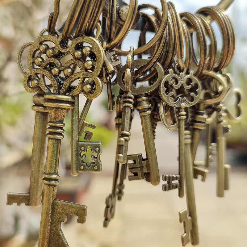 Large 18 Piece Keyring with Replica Antique Keys for Santa