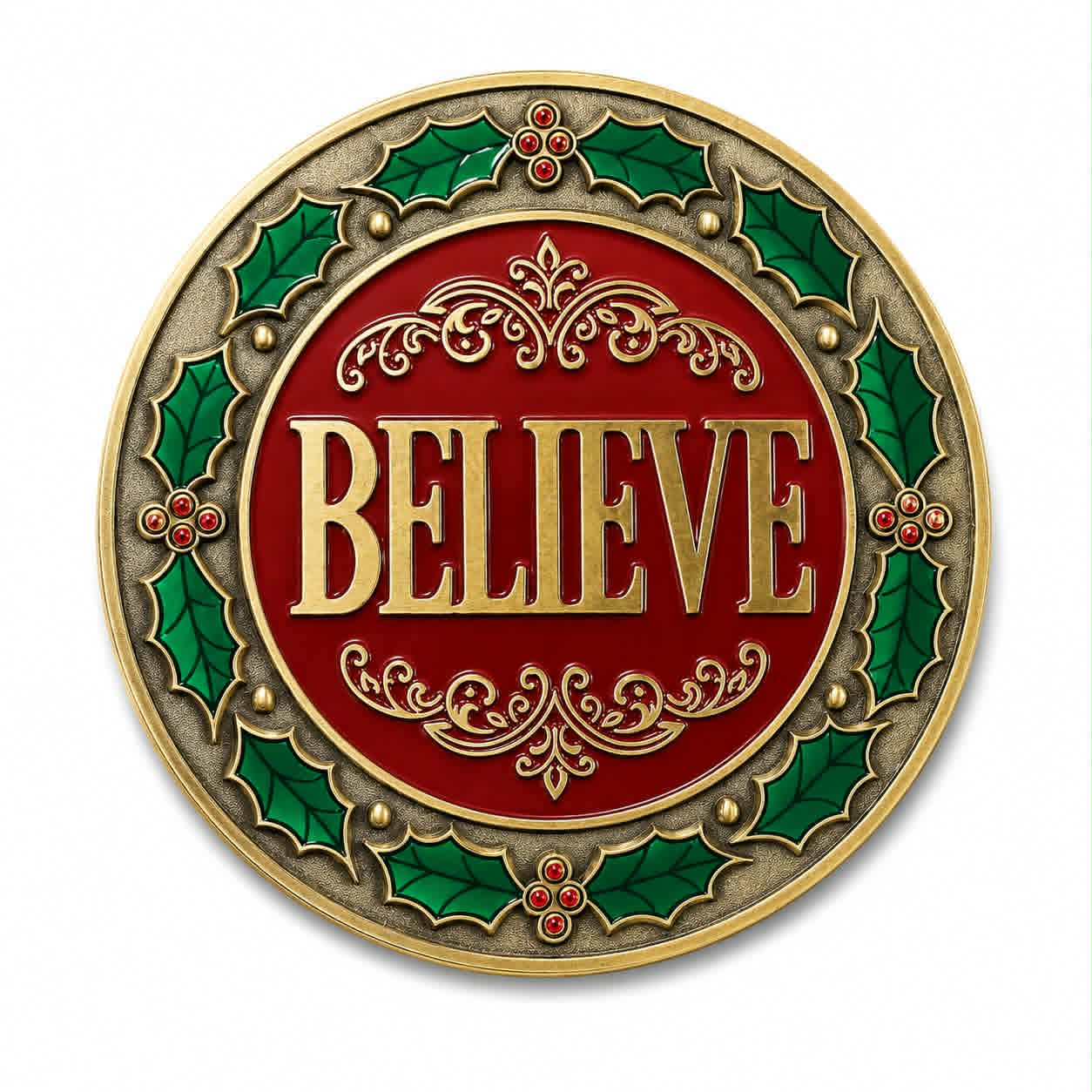 BELIEVE Red and Green Holly Santa Belt Buckle - LAST ONE!