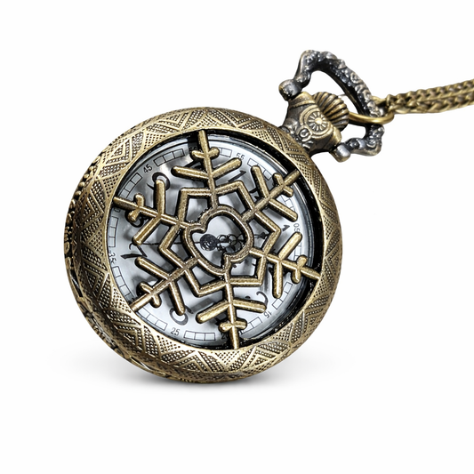 Snowflake Santa Pocket Watch with 16" Chain in a Rustic Patina