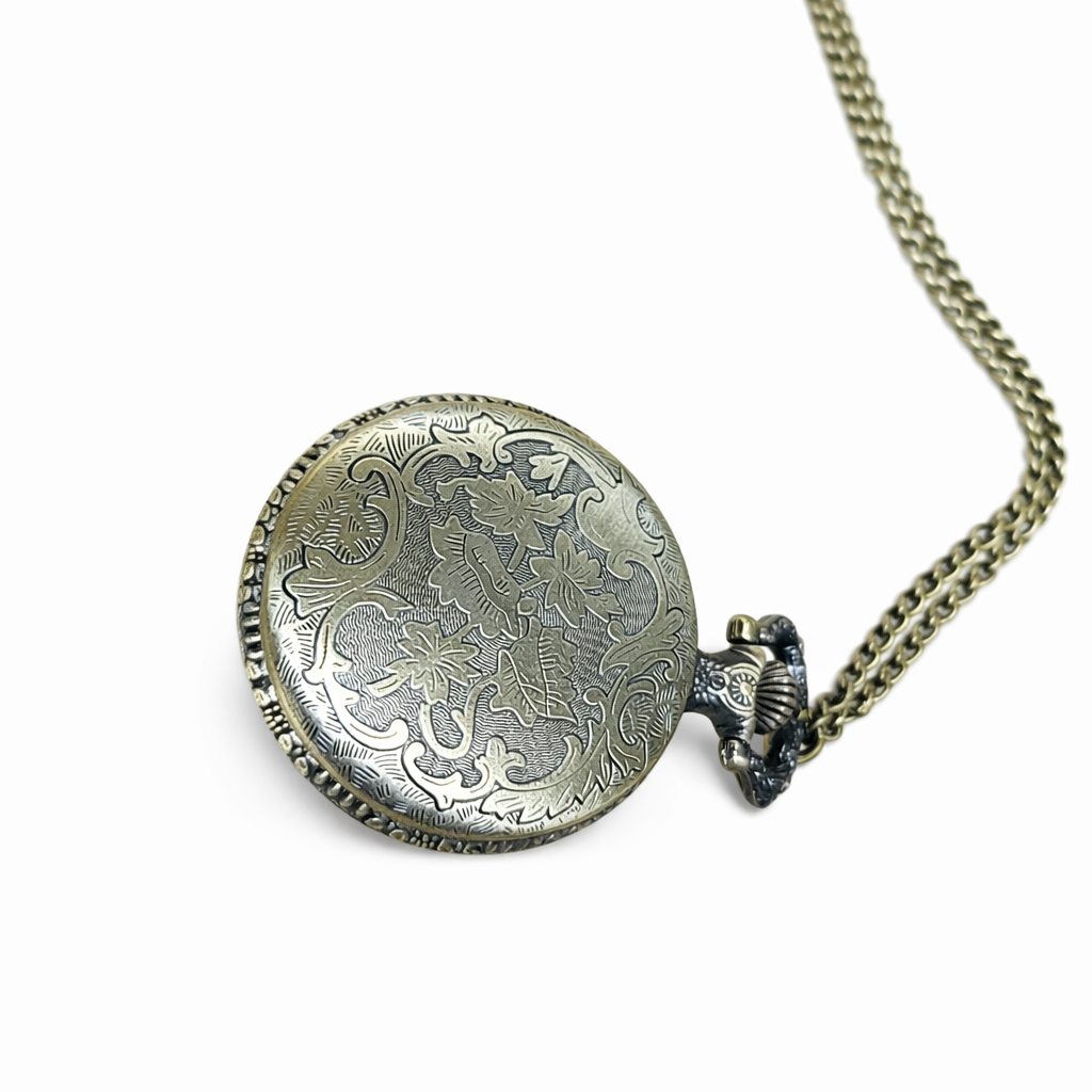 Snowflake Santa Pocket Watch with 16" Chain in a Rustic Patina