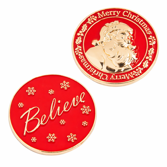 1 1/4"Santa Believe Metal Coins (24 Pieces) in Velvet Bag