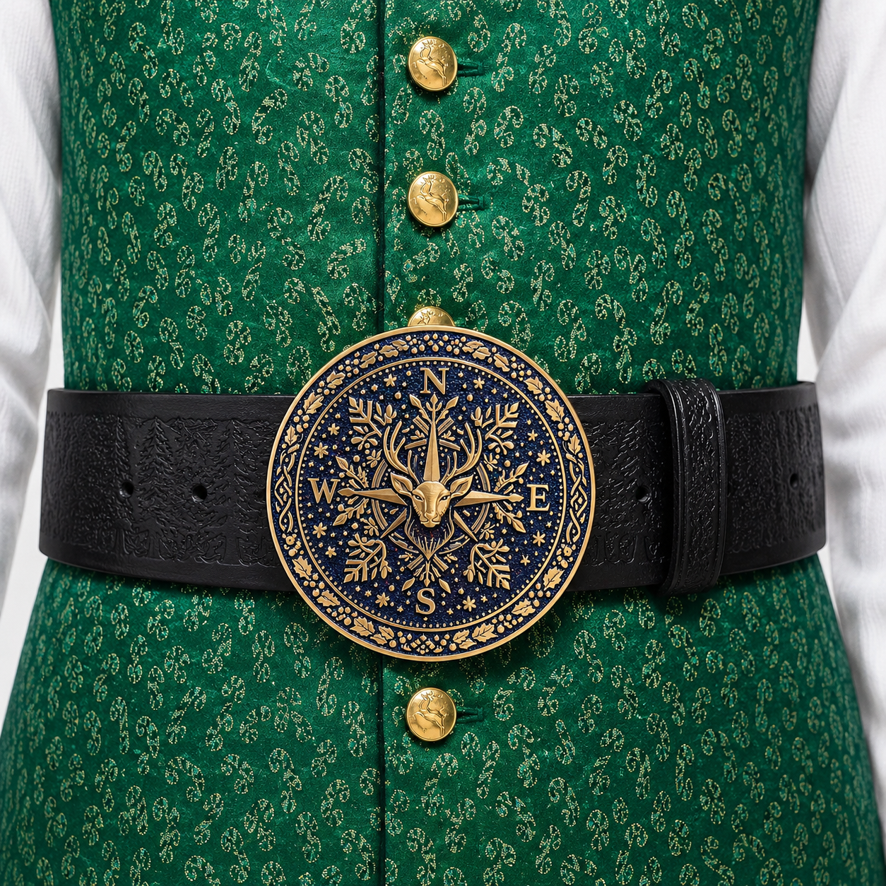 Nordic Aurora Borealis with Antique Gold Santa Belt Buckle for up to 4" Belt