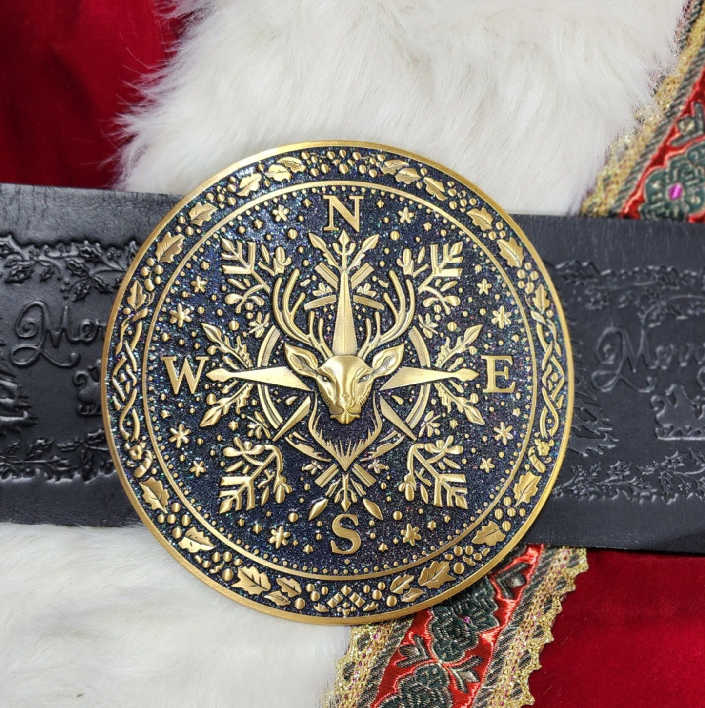 Nordic Aurora Borealis with Antique Gold Santa Belt Buckle for up to 4" Belt