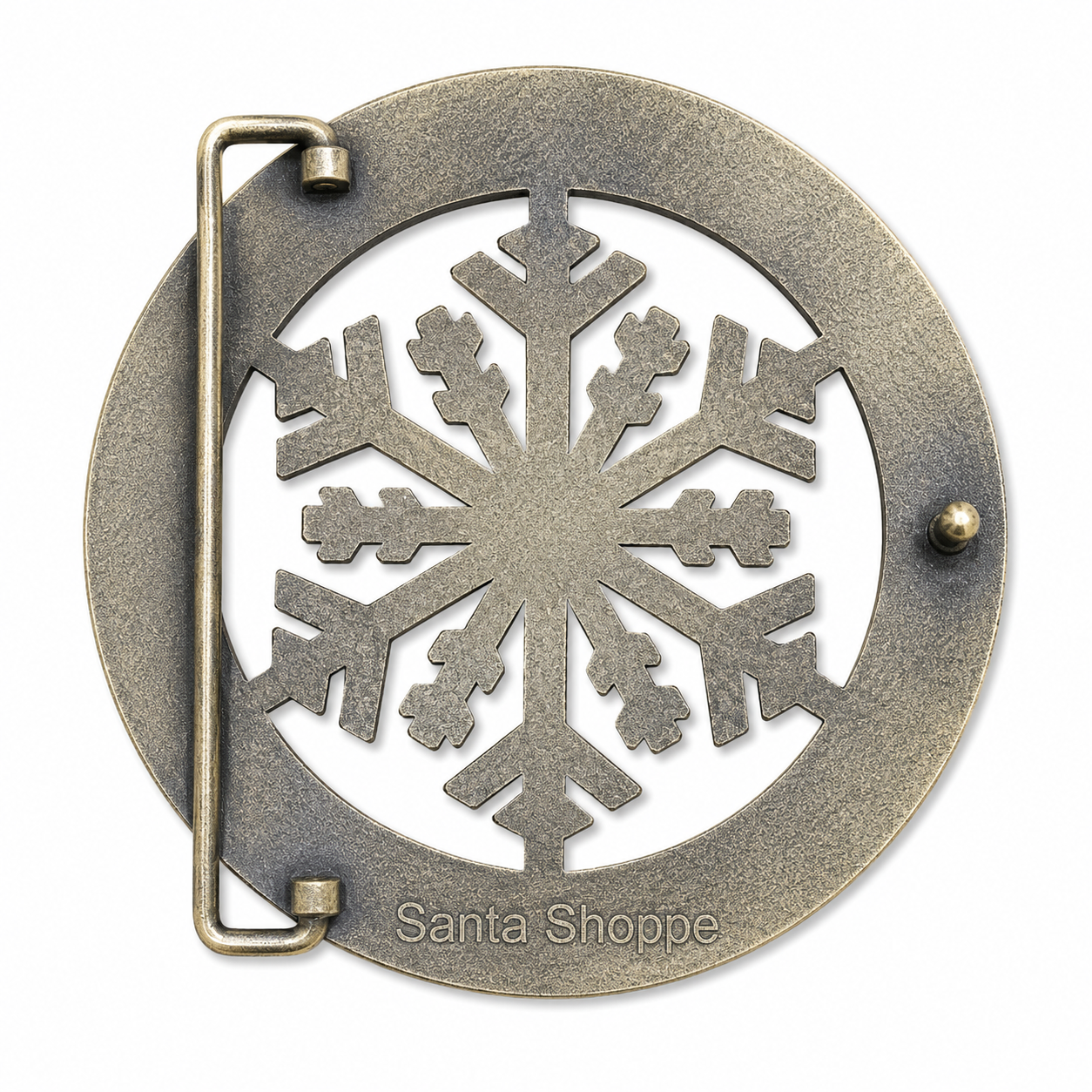 Antique Gold Holly Snowflake Santa Belt Buckle for a 4" Belt
