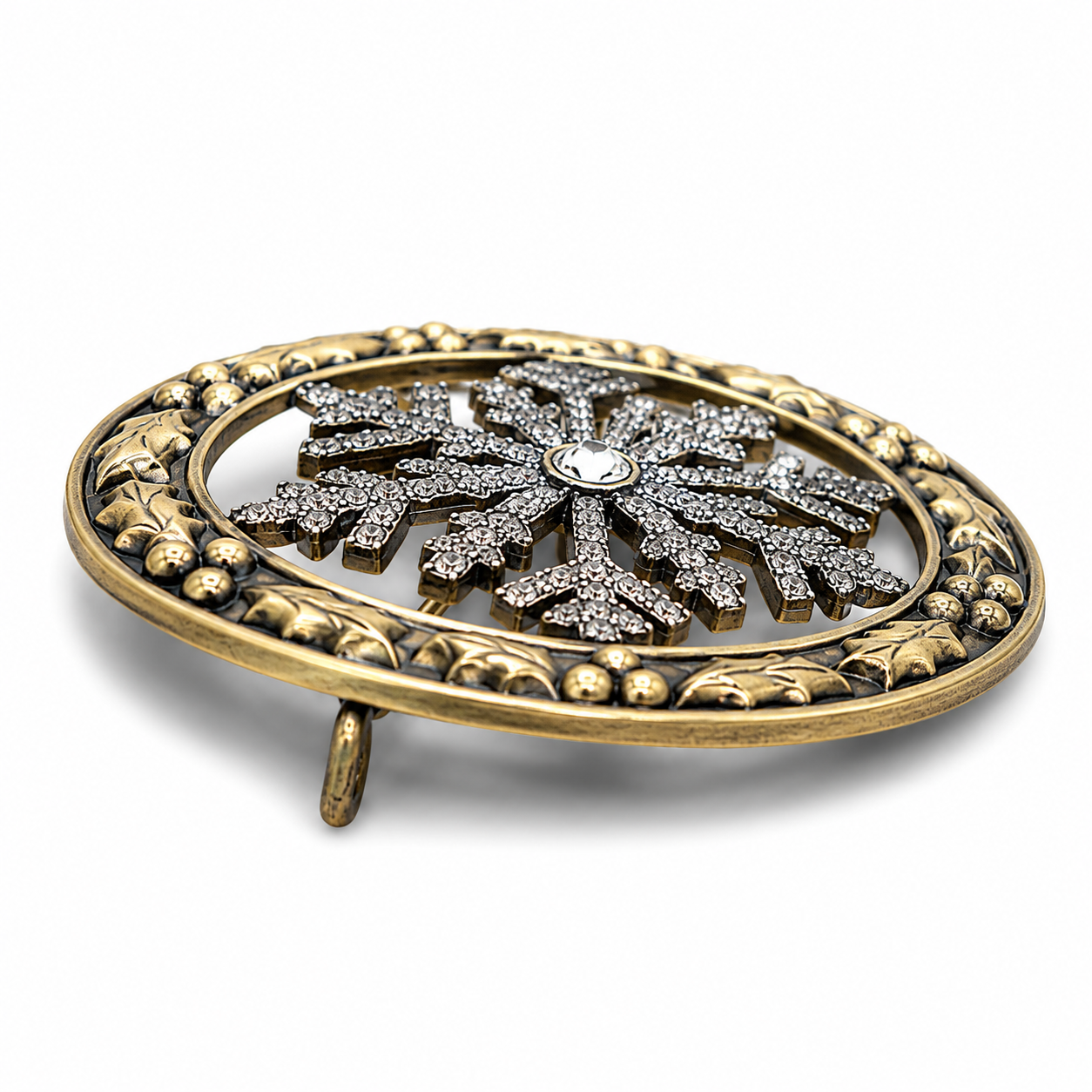 Antique Gold Holly Snowflake Santa Belt Buckle for a 4" Belt