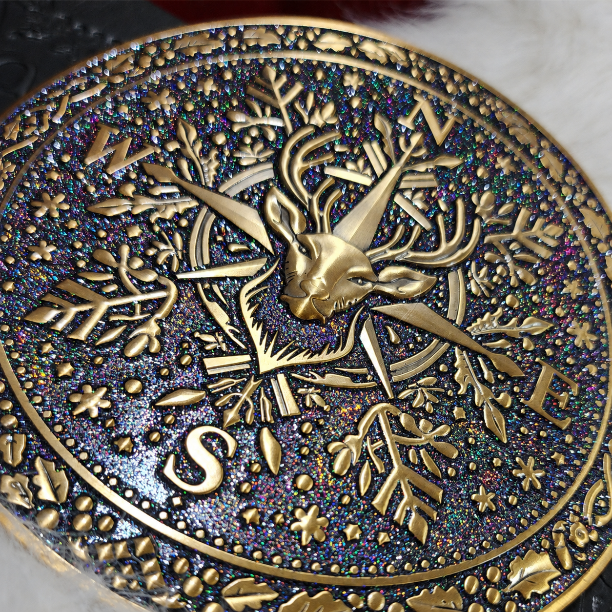 Nordic Aurora Borealis with Antique Gold Santa Belt Buckle for up to 4" Belt