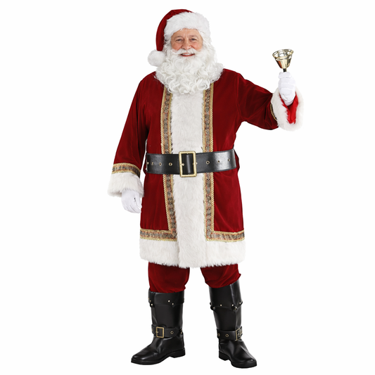 Hooded Santa Suit with Brocade Trim and Hat - 2XL