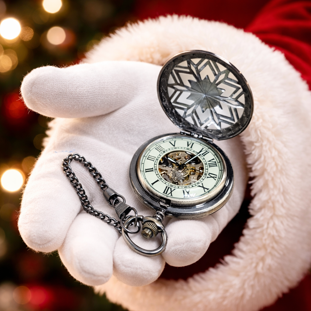 Antique Bronze Nordic Snowflake Pocket Watch for Santa