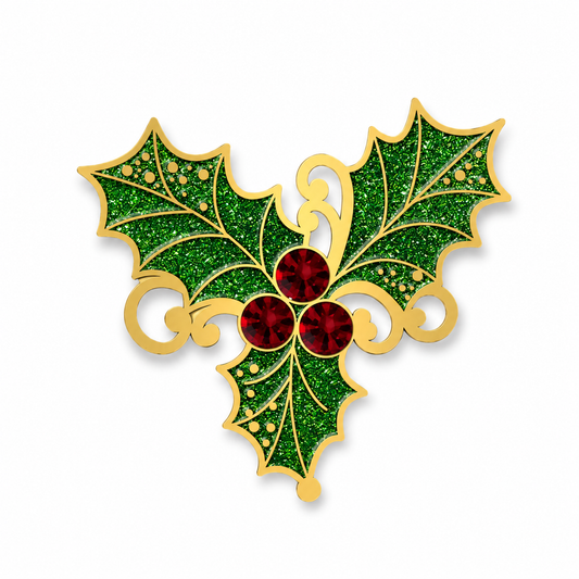 Glittering Holly and Sparkling Berries 3" Hat Pin or Brooch - Limited Edition