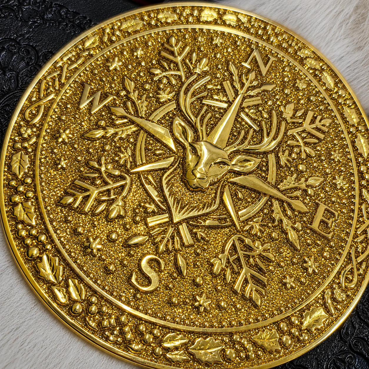 Nordic Reindeer Shiny Gold Snowflake Santa Belt Buckle for up to 4" Belts