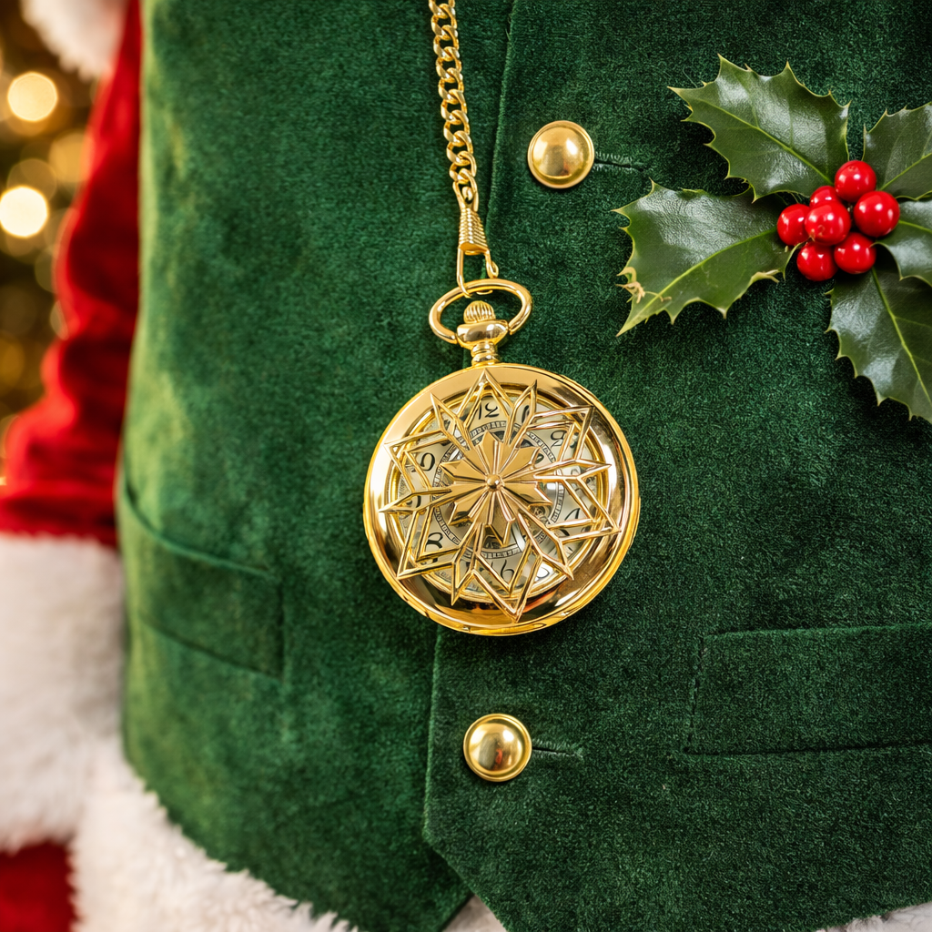 Gold Nordic Snowflake Pocket Watch for Santa Vest