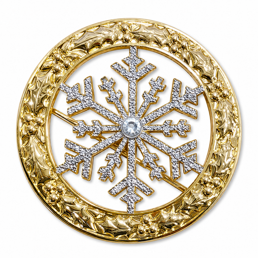 Gold Holly Snowflake Santa Belt Buckle for a 4" Belt