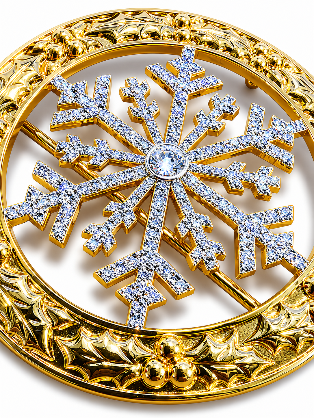Gold Holly Snowflake Santa Belt Buckle for a 4" Belt