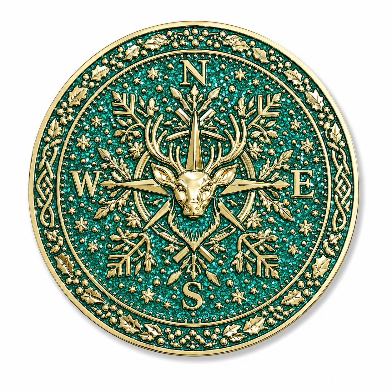 Nordic Reindeer Green Snowflake Santa Belt Buckle for up to 4" Belts