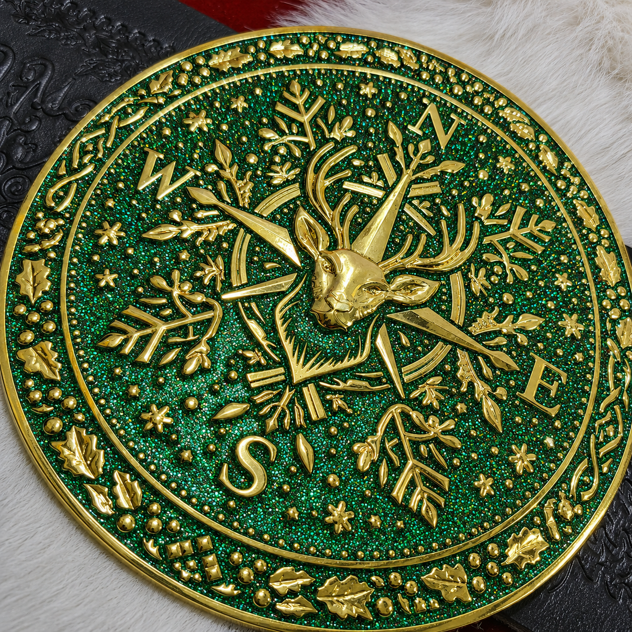 Nordic Reindeer Green Snowflake Santa Belt Buckle for up to 4" Belts