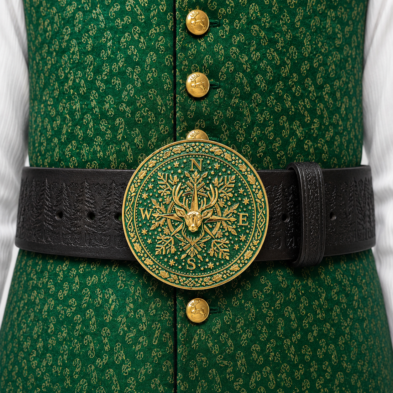 Nordic Reindeer Green Snowflake Santa Belt Buckle for up to 4" Belts