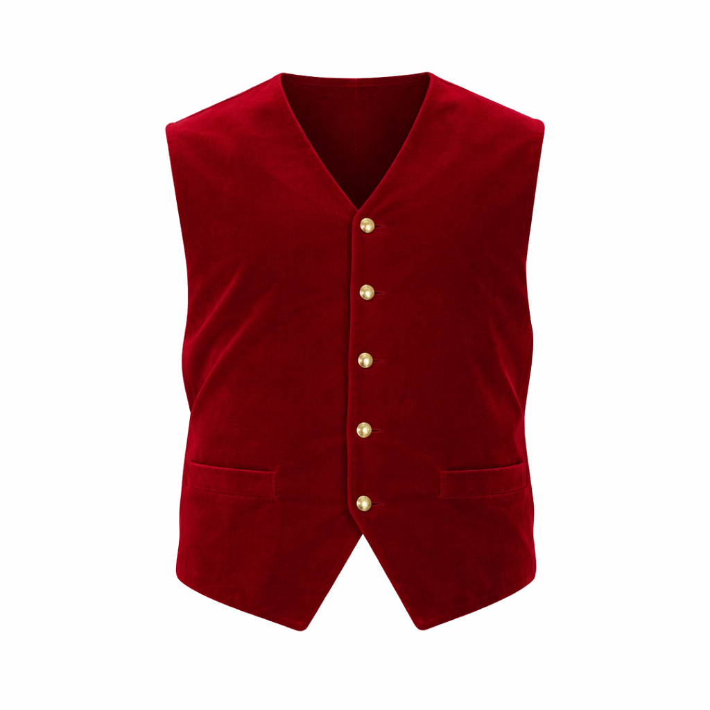 Burgundy Velvet Vest with Gold Buttons for Santa by HALCO - XL