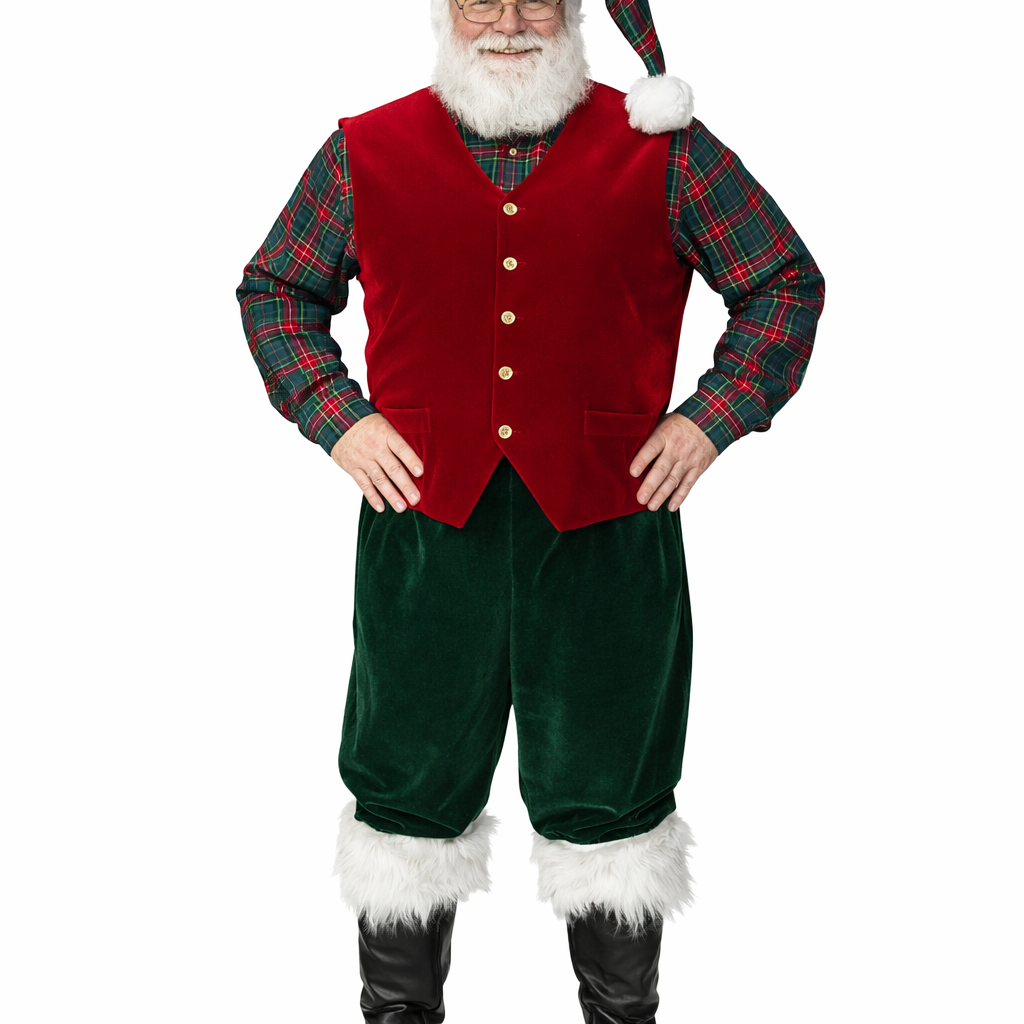Burgundy Velvet Vest with Gold Buttons for Santa by HALCO - XL