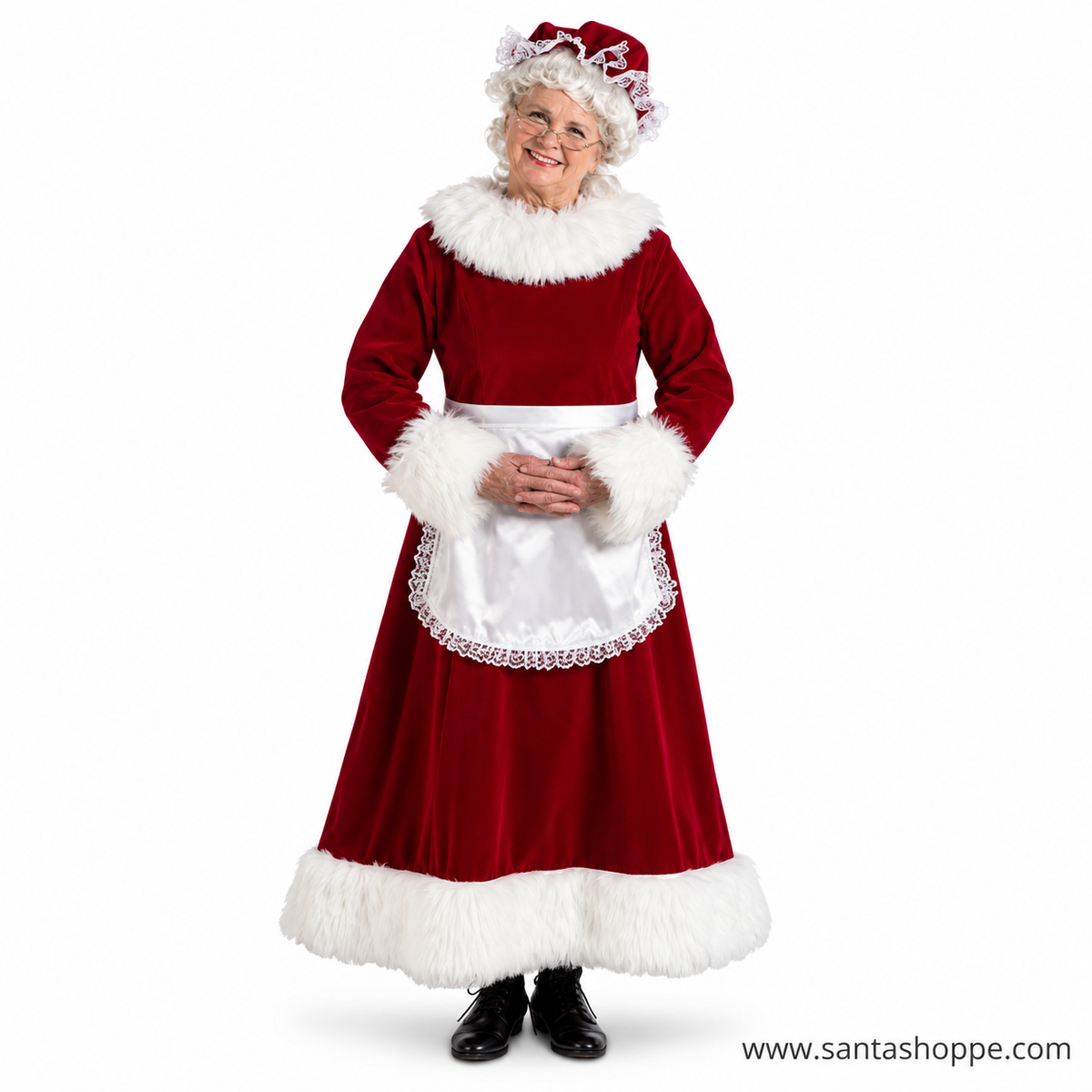 Women’s Burgundy Velvet Mrs. Claus Dress Costume - Large