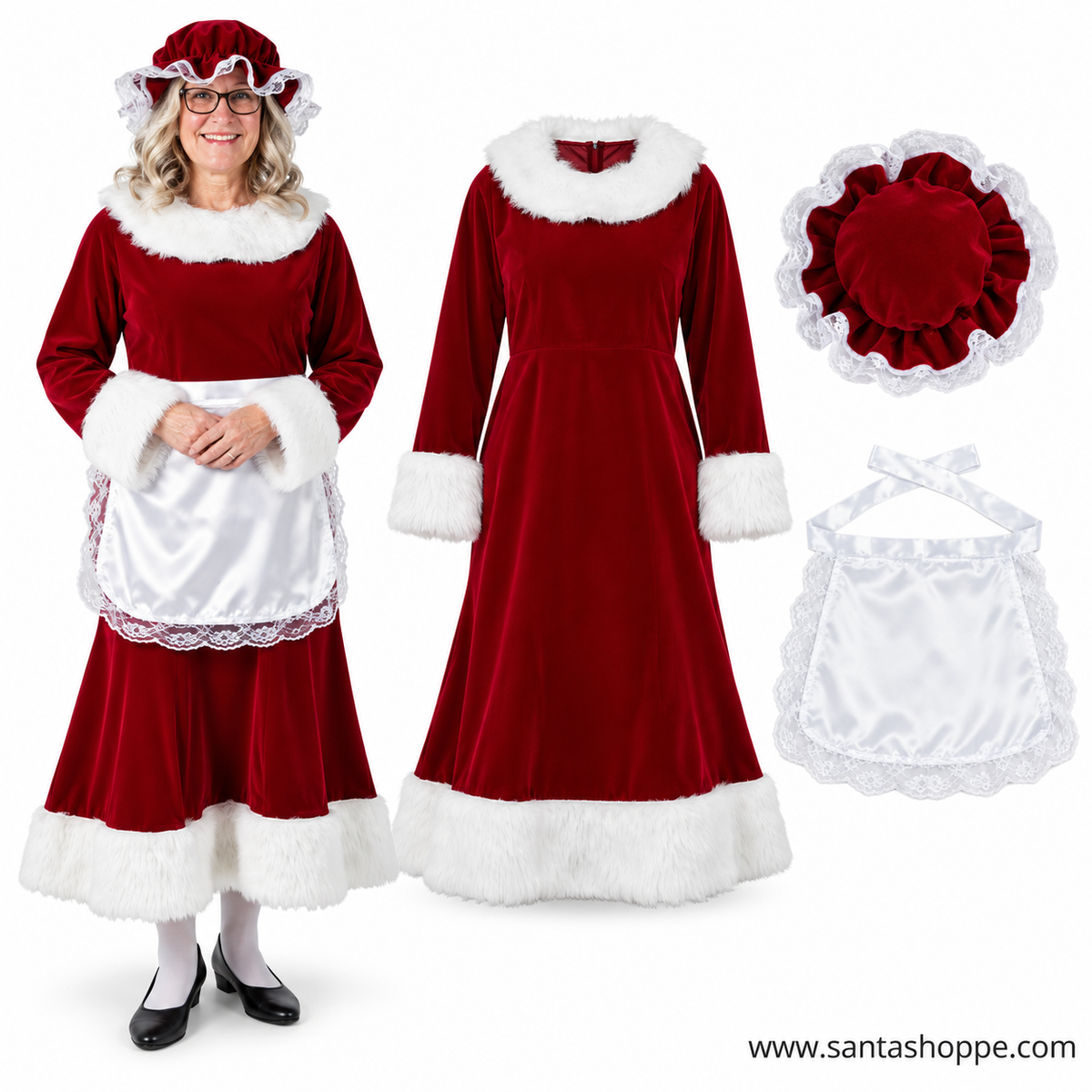 Women’s Burgundy Velvet Mrs. Claus Dress Costume - Large