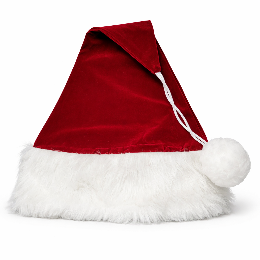 Red Burgundy Velvet Adult Santa Hat with White Fir Trim by HALCO