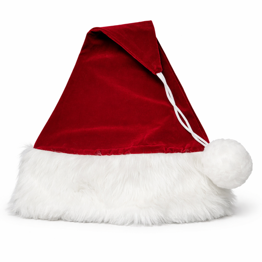 Red Burgundy Velvet Adult Santa Hat with White Fir Trim by HALCO