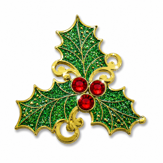 Glittering Holly and Sparkling Berries 3" Hat Pin or Brooch - Limited Edition