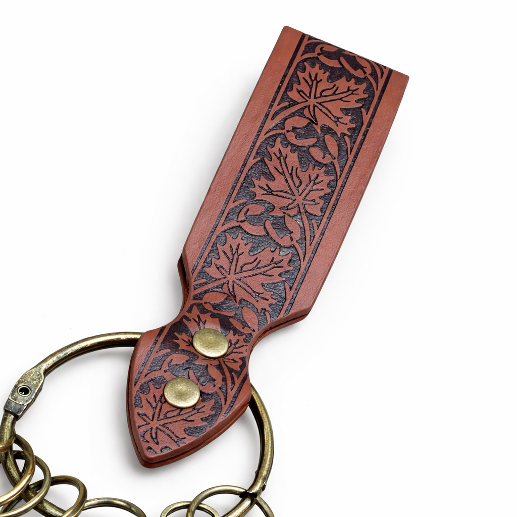 Nordic Leather Belt Keeper with 5 Skeleton Keys on Ring for Santa
