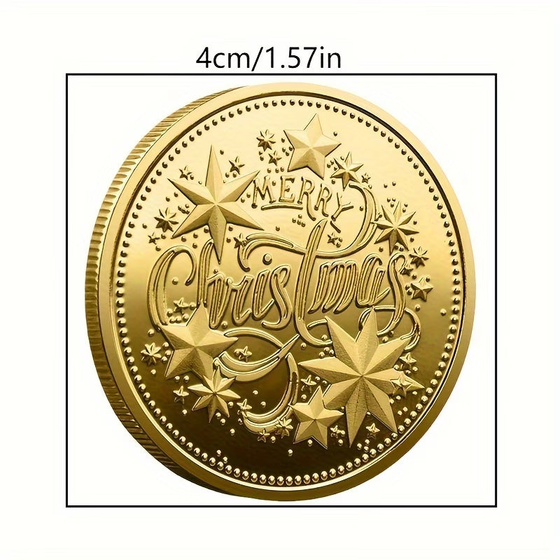 5 Santa MERRY CHRISTMAS two-sided Gold Coins in Plastic Cases