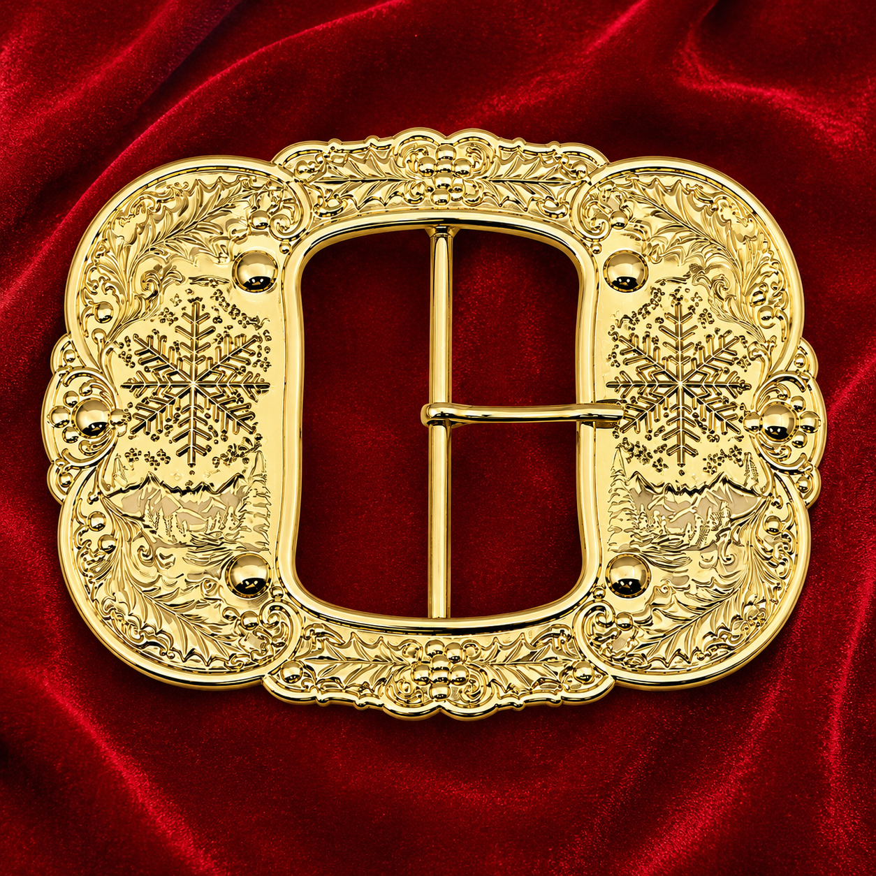 Gold Alpine Snowflake & Holly Santa Belt Buckle Inspired By The Santa Clause Movie