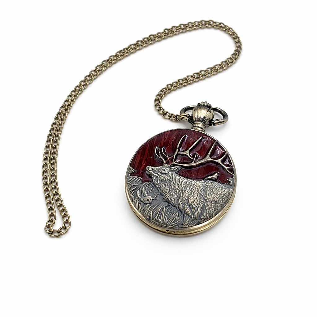 Red Reindeer Pocket Watch for Santa Visits and Suits