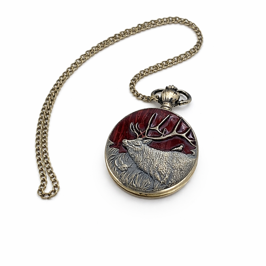 Red Reindeer Pocket Watch for Santa Visits and Suits