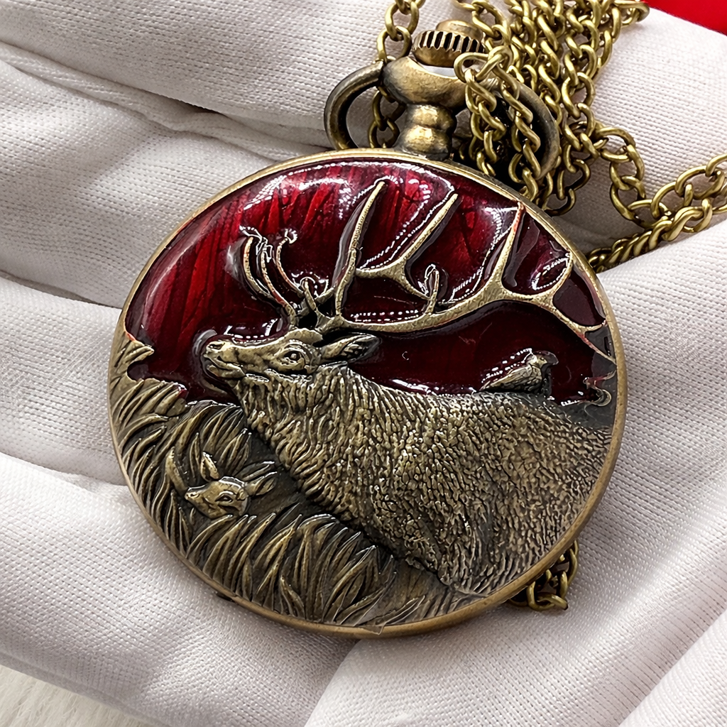 Red Reindeer Pocket Watch for Santa Visits and Suits