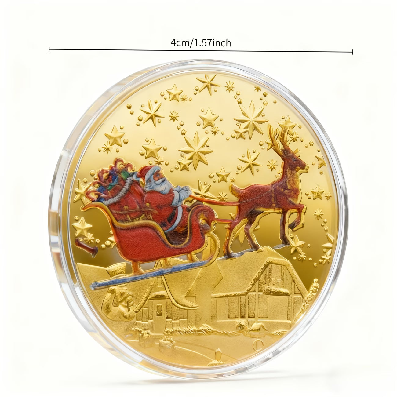 5 Santa MERRY CHRISTMAS two-sided Gold Coins in Plastic Cases