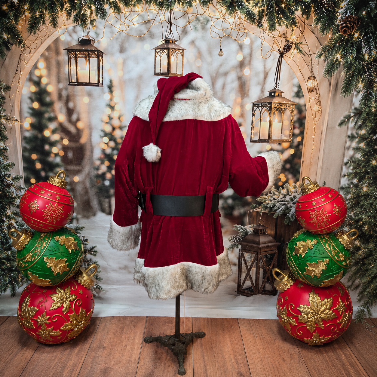 Black Tipped Fur Economy Velvet Santa Suit with Vest and Shirt - 3XL