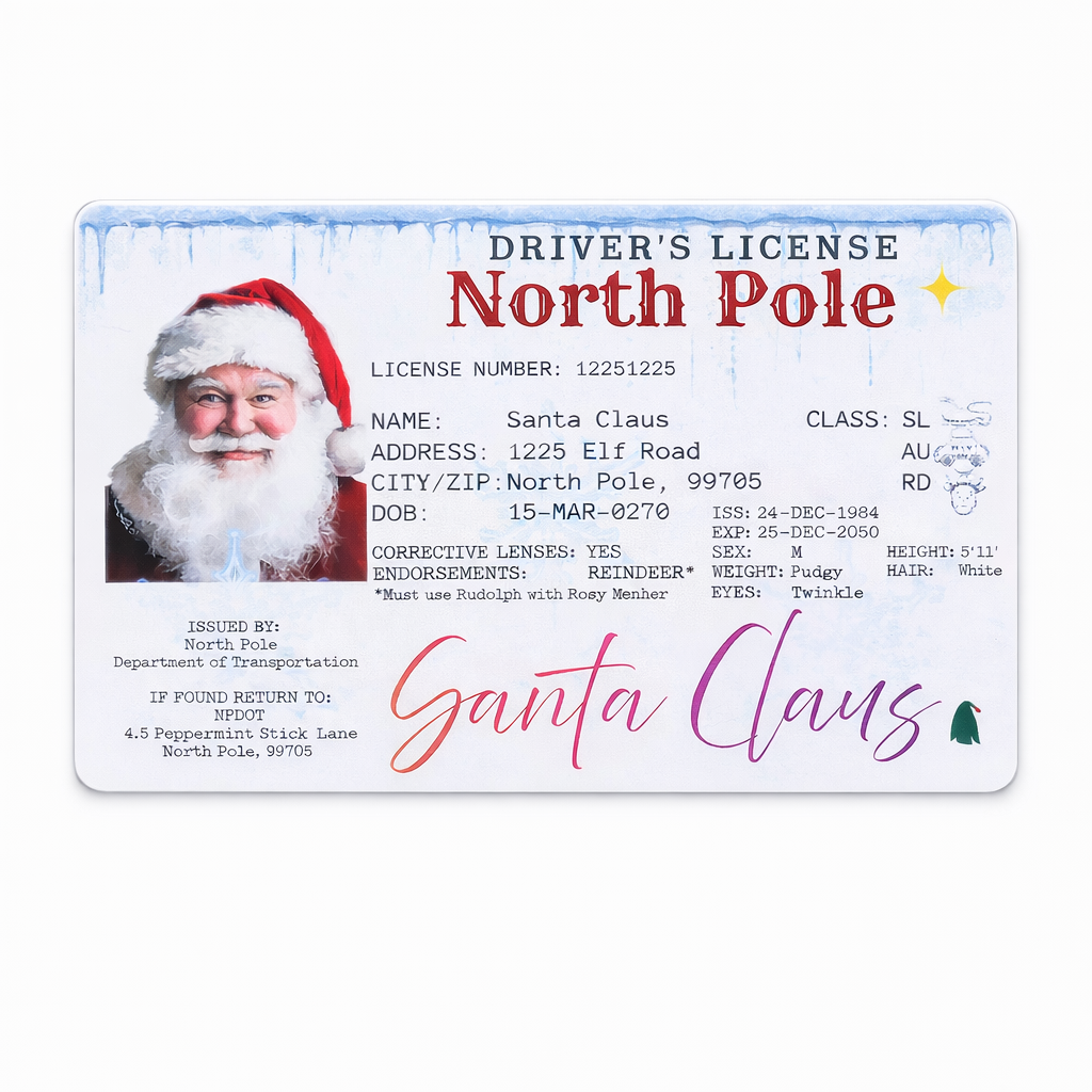 Santa Claus Drivers License - You can personalize picture - Set of 3