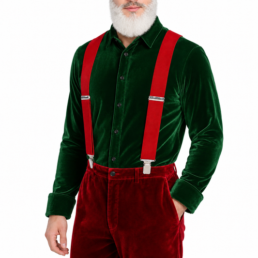 Red Wide Suspenders with clips for Elastic Santa Pants