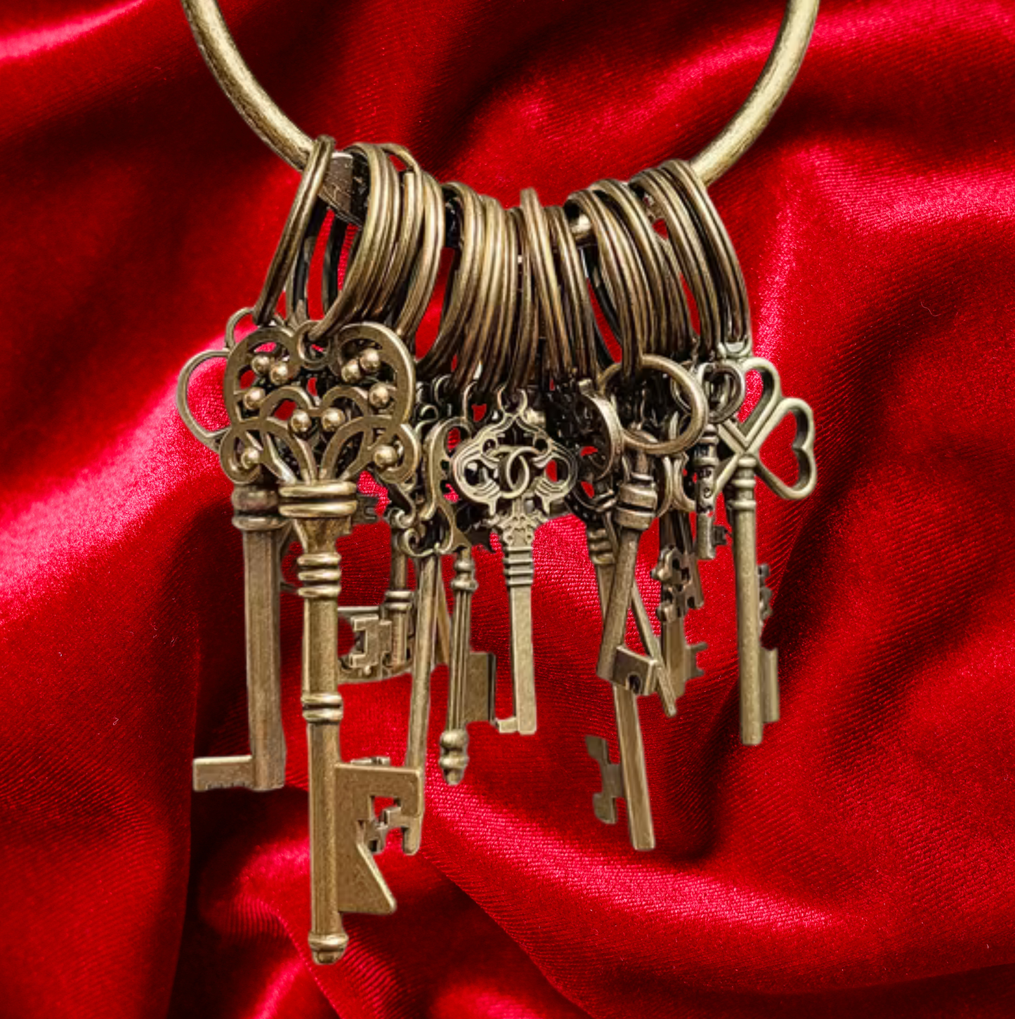 Large 18 Piece Keyring with Replica Antique Keys for Santa