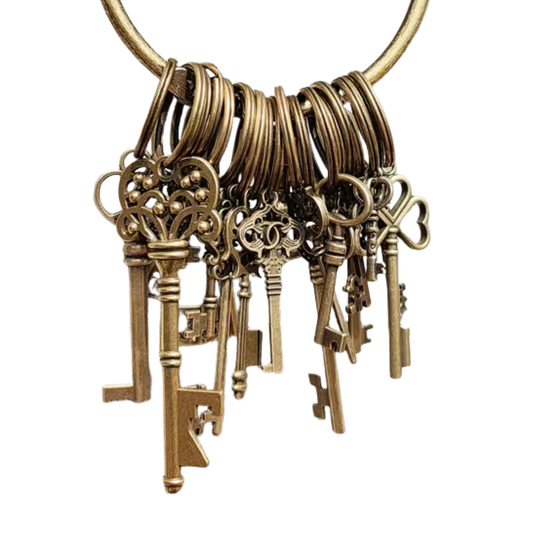 Large 18 Piece Keyring with Replica Antique Keys for Santa